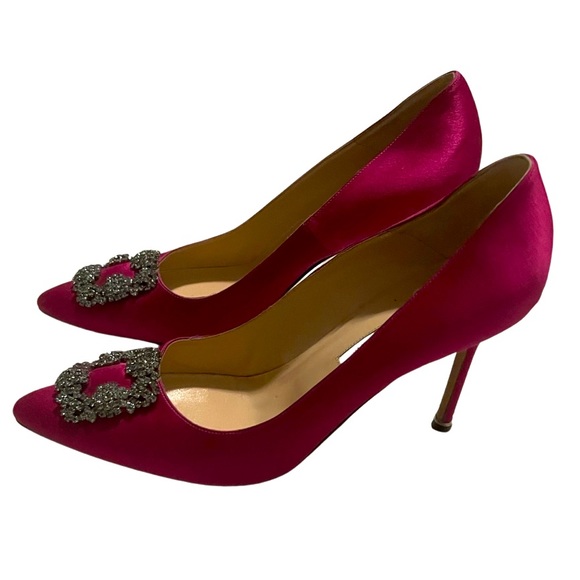 Magenta Raspberry Manolo Blahnik Hangisi Shoes Heels With Box - Picture 2 of 8